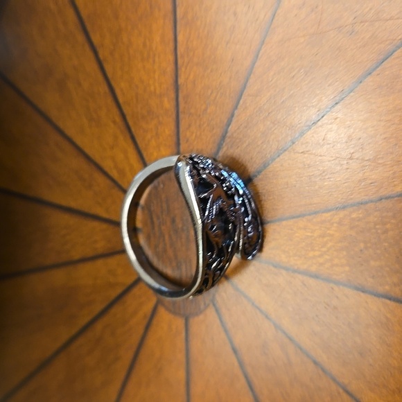 Spoon Ring Sunflower and Hummingbird Design Adjustable Ring Antique Silver Color - Picture 7 of 8